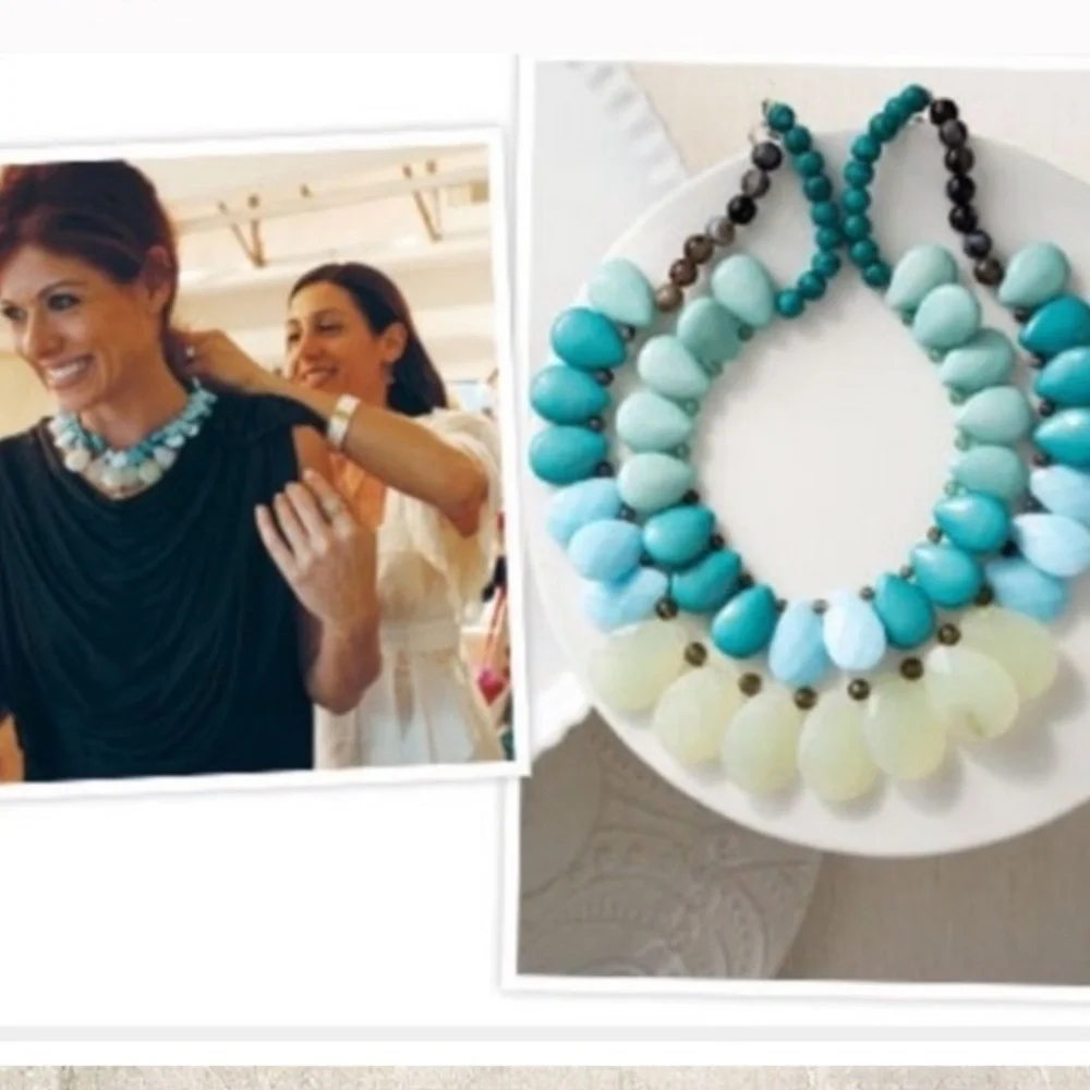 Stella & Dot Retired🧜🏼‍♀️Delilah Sea Greens+Turquoise Blue Statement Nec… - Picture 3 of 12